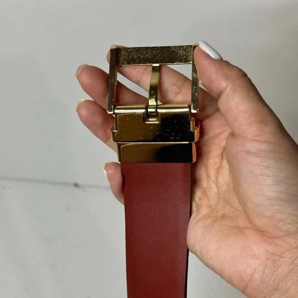 Michael Kors Reversible Leather MK Logo Belt Gold/Natural/Terracota
